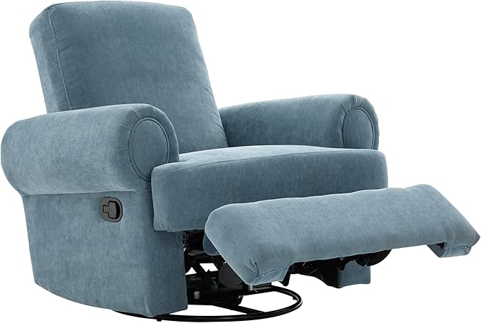 Christopher Knight Home Besty Chenille Upholstered Swivel Recliner Chair Wooden Swivel Accent Chair with Adjustable Backrest Super Comfort Rocker Recliner Sofa for Living Room/Bedroom Sky Blue