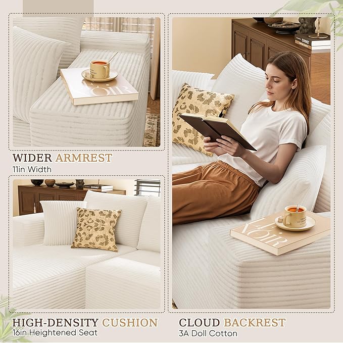 YESHOMY Boneless Couches for Living Room 108 Sectional Modular Sectional Sofa with Deep Seat Cloud Comfy Couch with L-Shape Chaise Easy Assembly (Corduroy Cream)