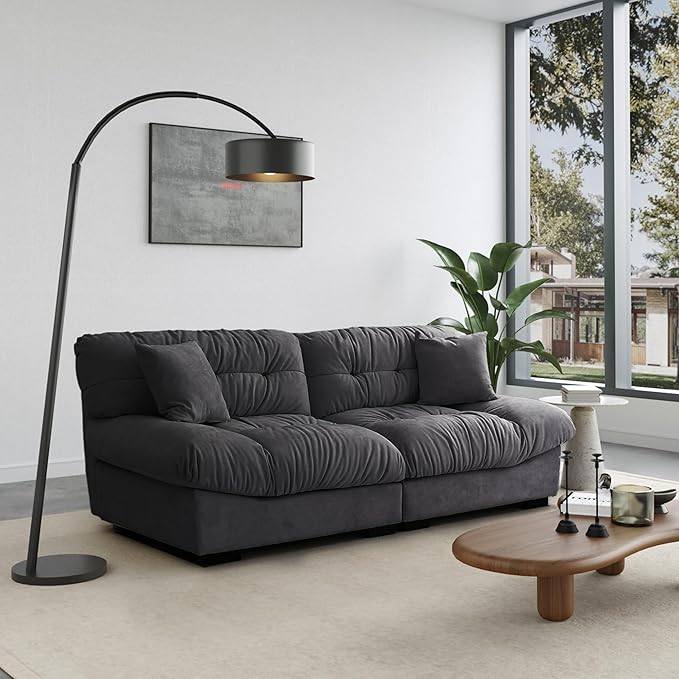89 Comfy Cloud Sectional Couches Loveseat Sofa with 2 Pillows Minimalist Modern Sofas for Living Room Apartment Bedroom Office Grey