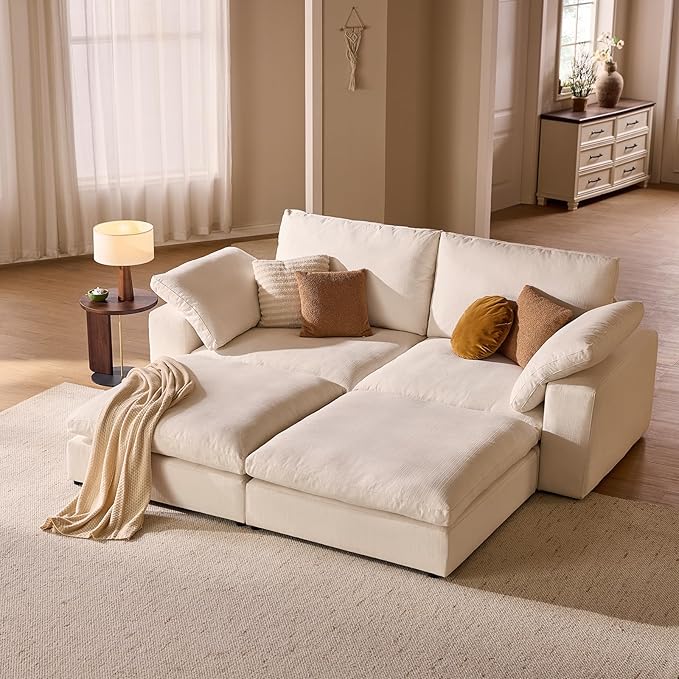 Cloud Modular Sectional Sofa Oversized Cloud Couch with Deep Seat Modern Comfy Couches with Washable Cover Easy Assembly Sectional Couches for Living Room - Loveseat with 2 Ottomans 78.7