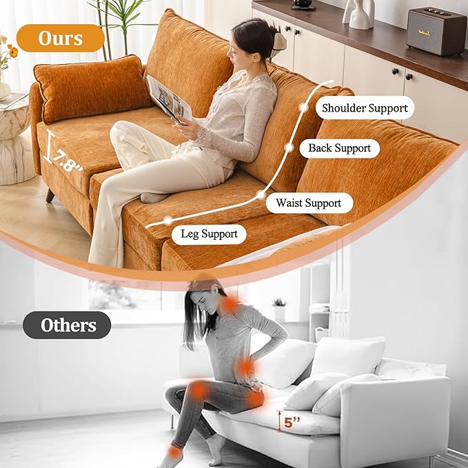 73'' Loveseat Sofa with Seats Storage Modular Sectional Couch with Movable OttomanOversized Comfy Sofa with 7.8'' Cushion24.5'' Deep SeatLarge Couches for Living RoomBedroomVeletYellow
