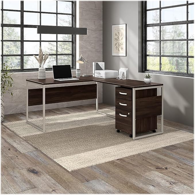 Bush Business Furniture Series C 72W x 30D 3 Position Sit to Stand L Shaped Desk with Mobile File Cabinet in Hansen Cherry/Graphite Gray