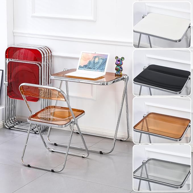 KAIHAOWIN Folding TV Tray Table Acrylic Foldable Table No Assembly Required Tiny Desk for Home Office Side Table Small Computer Desk for Small Spaces (Black)