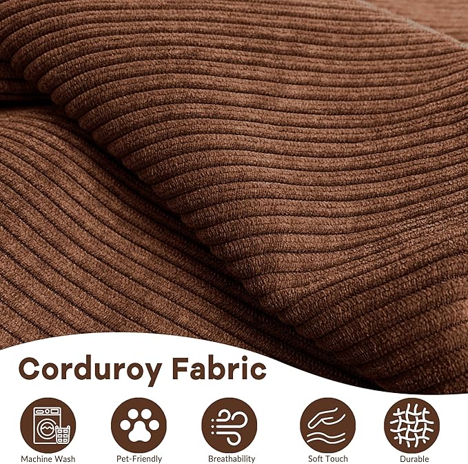 4-in-1 Corduroy Convertible Sleeper Sofa Bed 78.8 Boneless Couch with Pull-Out Bed No Assembly Required Futon Loveseat Floor Mattress with Stainless Fixed-Shape Frame for Living Room (Brown) | Clo