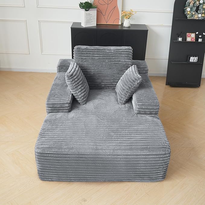 JACH 67 Oversized Boneless Sofa Bed Corduroy Sleeper Couch Lounge Chair Modern Comfy Deep Seat Lazy Sofas for Living Room Movie Room Game Room Small Space No Assembly (Light Grey)