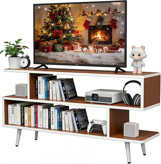 Lightdot TV Stand for TVs up to 45'' Modern Entertainment Center with 3 Storage Open Large Capacity for Collection Media Console Table for Living Room/Entrance/Sofa CabinetEasy Assembly-Red Walnut