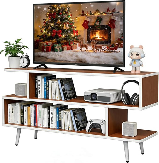 Lightdot TV Stand for TVs up to 45'' Modern Entertainment Center with 3 Storage Open Large Capacity for Collection Media Console Table for Living Room/Entrance/Sofa CabinetEasy Assembly-Red Walnut