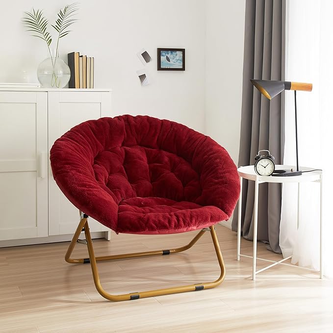 Urban Lifestyle Oversized Rabbit Faux Fur Saucer Chair Wine/Gold
