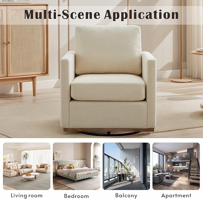 Mlmh &amp Kngwa 30.7 Swivel Accent Chair Set of 2 for Living Room Mid Century Modern Armchair Reading Chairs for BedroomChenilleBeige