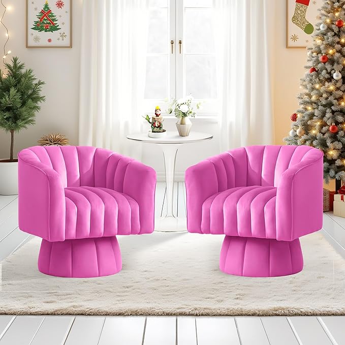 YSICK Swivel Accent Chair 360°Swivel Barrel Chair Modern Ottoman with Velvet Fabric Mid-Century Ottoman with Wide Upholstered Round Armchair for Living Room Lounge BedroomRosepink