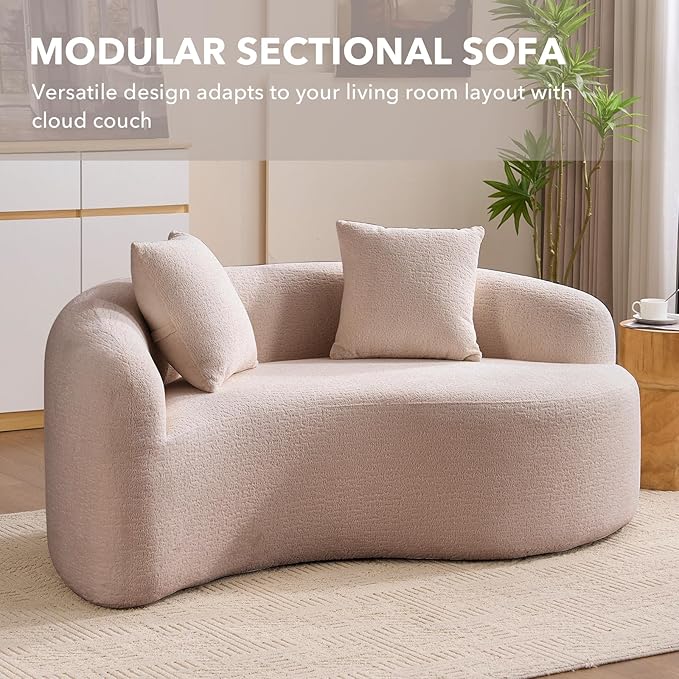 67 Modular Sectional Loveseat Sofa Chenille Upholstered Cloud Couch with S-Shaped Cushion Boneless Couch Sleeper Deep Seat Sofa with Throw Pillows for Living Room (Beige) | Chenille Comfortable