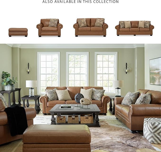 Signature Design by Ashley Carianna Contemporary Leather Match Upholstered Oversized Chair with Nailhead Trim and 1 Accent Pillow Dark Brown