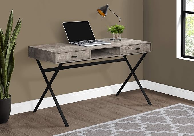 Computer Desk Home Office Laptop Storage Drawers 48 l Work Beige Laminate Black Metal Contemporary Modern
