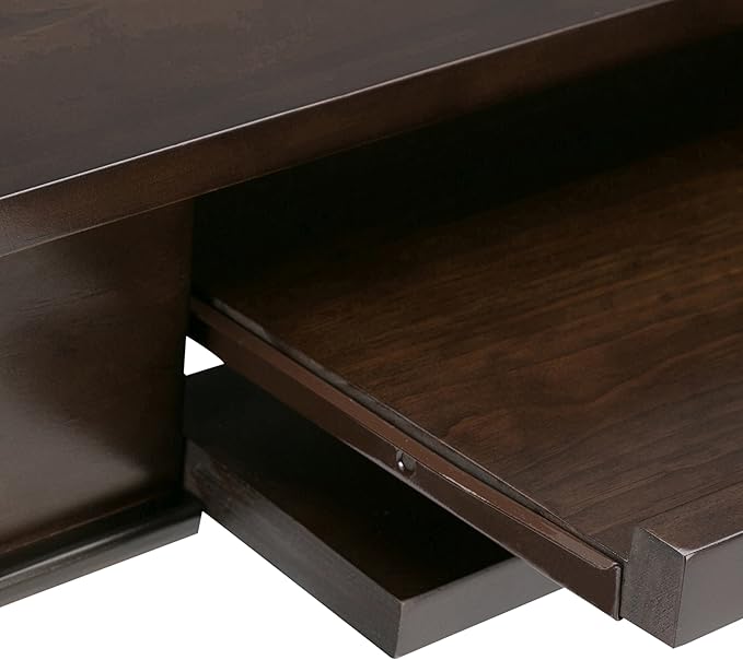 SIMPLIHOME Carlton Desk - 42 Inch Wide Solid Wood Writing Desk in Dark Tobacco Brown Transitional Home Office Computer Table for Study or Compact Space with Flip-Down Keyboard Tray