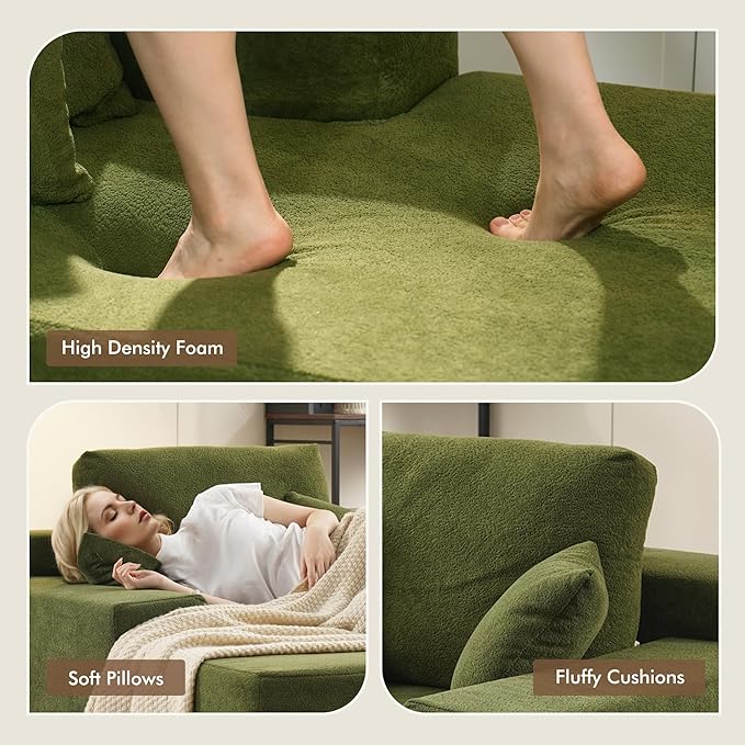 48 Oversized Chaise Lounge Indoor Upholstered Sofa Bed Sleeper Couch Reading Fluffy Plush Cloud Sofas Couches for Living RoomGreen-Velvet