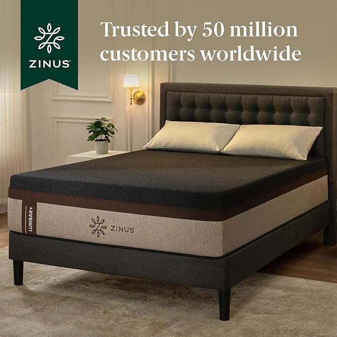 Zinus Lumbar+ Premium 14 Inch Memory Foam Mattress Lumbar Support Targeted Pressure Relief Cooling Gel and Green Tea Cool-to-The-Touch Cover Medium Firm Feel CertiPUR US Certified Queen