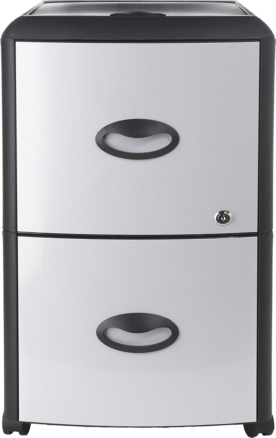 Storex Plastic 2-Drawer Mobile File Cabinet with Metal Accents Roll Top Gray/BlackGrey 19 x 15 x 25 inches