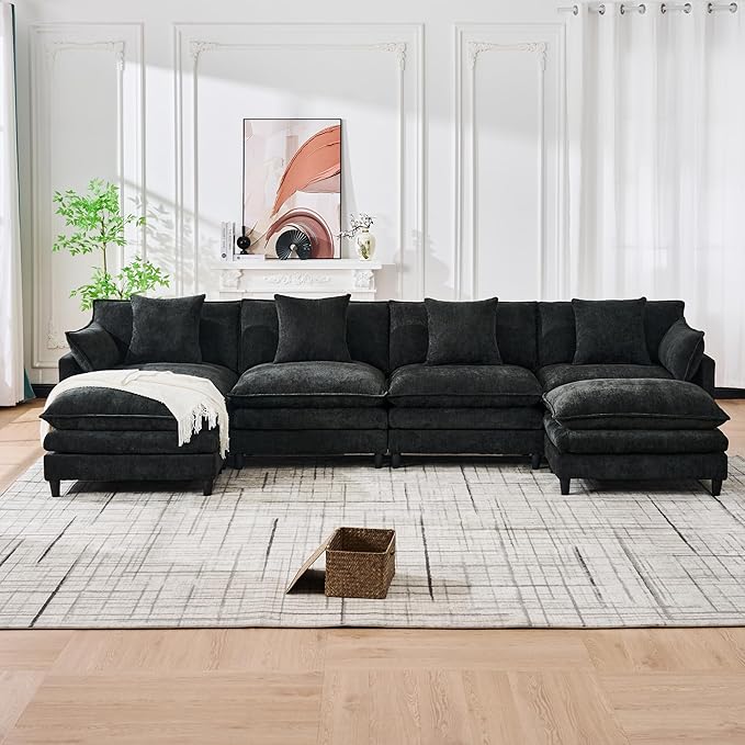 Eafurn 141 Oversized Modular Sectional Sofa with Movable Ottoman 6 Seater Modern Chenille Reversible Sofa Set Large Convertible U Shaped Couch for Living Room Apartment