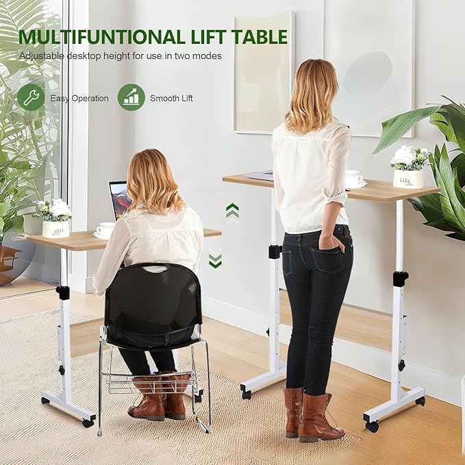 Small Standing Desk Adjustable Height Rolling Computer Desk Portable Laptop Desks with WheelsBlack