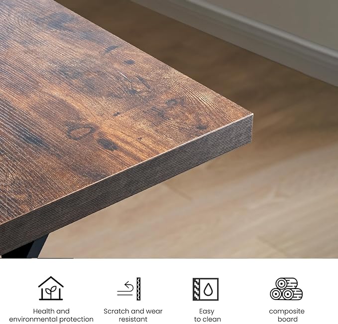 70.9Inch Office Desk Executive Office DeskModern Industrial Style Z-Shaped Table Legs Country Black Wood Grain Top for Home Office Study Conference (Iron Wood)