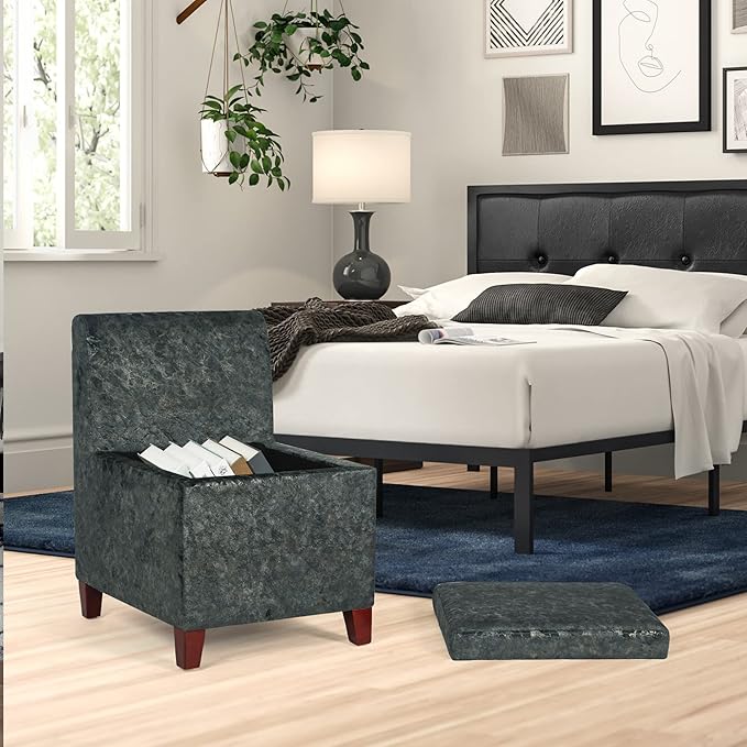 Joveco Accent Chair with Storage Fabric Upholstered Vanity Chair Seat with Removable Lid Modern Single Sofa for Living Room Bedroom Reading Room (Grey with Gold)