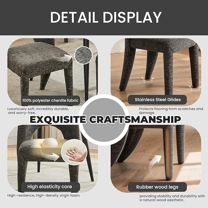 Dining Chairs Set of 2 Upholstered Kitchen Chairs with Soft Backrest Living Room Chairs for Home KitchenGray