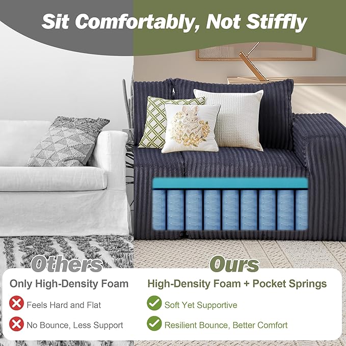 101 Boneless Cloud Modular Sectional Sofa L-Shaped Memory Foam Couch with Reversible Chaise Corduroy Upholstered Sofa in a Box No Assembly Required for Living Room &amp Apartment (Dark Gray 101i