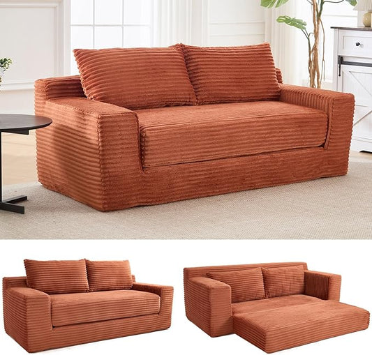 Black Cloud Couch 72 Chenille Loveseat Sofa 2-in-1 Floor Folding Sofa Bed Modern Comfy Sofa with 26 Deep Seat Soft Cushions for Living Room Apartment Office (Orange)