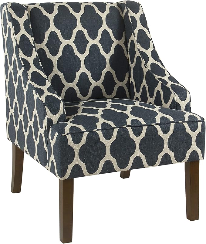 Homepop Home Decor | Upholstered Classic Swoop Arm Accent Chair | Accent Chairs for Living Room &amp Bedroom | Decorative Home Furniture Dark Navy Geometric