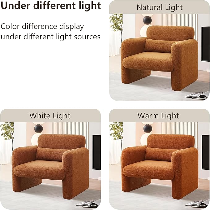 Modern Accent Single Sofa Chair with Arms Lamb Fabric Upholstered Comfy Reading Arm Chair for Bedroom Living Room-Beige