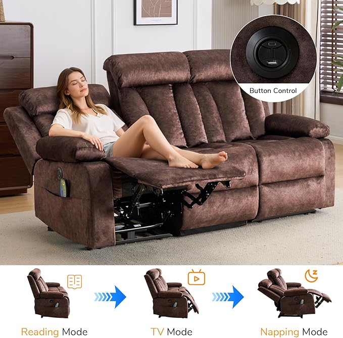 Power Recliner Sofa with Drop Down Table Heat &amp Massage Reclining Sofa Couch with Cup Holders USB &amp Type-C Ports Recliner Couch for Living Room RV Office Apartment