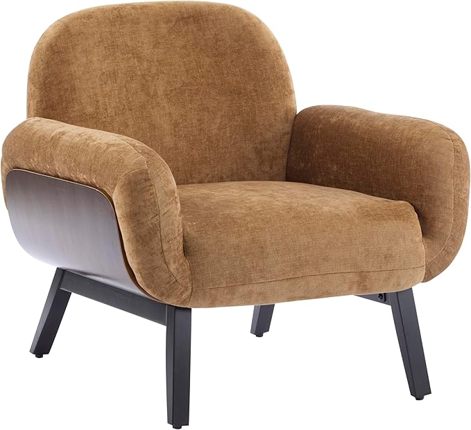 Christopher Knight Home Audrey Modern Upholstered Accent Chair Low Profile Lounge Chair Inddor Wooden Comfy Reading Chair Soft Seating Single Lounge Sofa Tan Brown