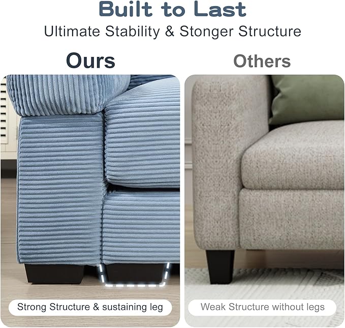 168.4 Oversized Modular Sectional Sofa Corduroy Large Sectional Couches for Living Room 4 Seater Couches with 1 Movable Ottoman Modern Deep Seat Sofa Set L Shaped Blue