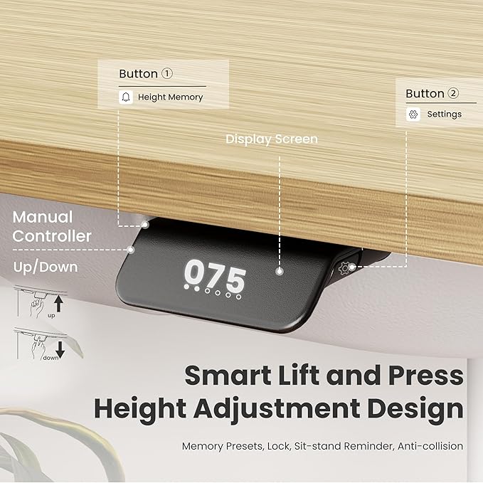 COLAMY LumiDesk All-in-1 Electric Standing Desk Height Adjustable Desk (MFC Desktop Light Maple + White)