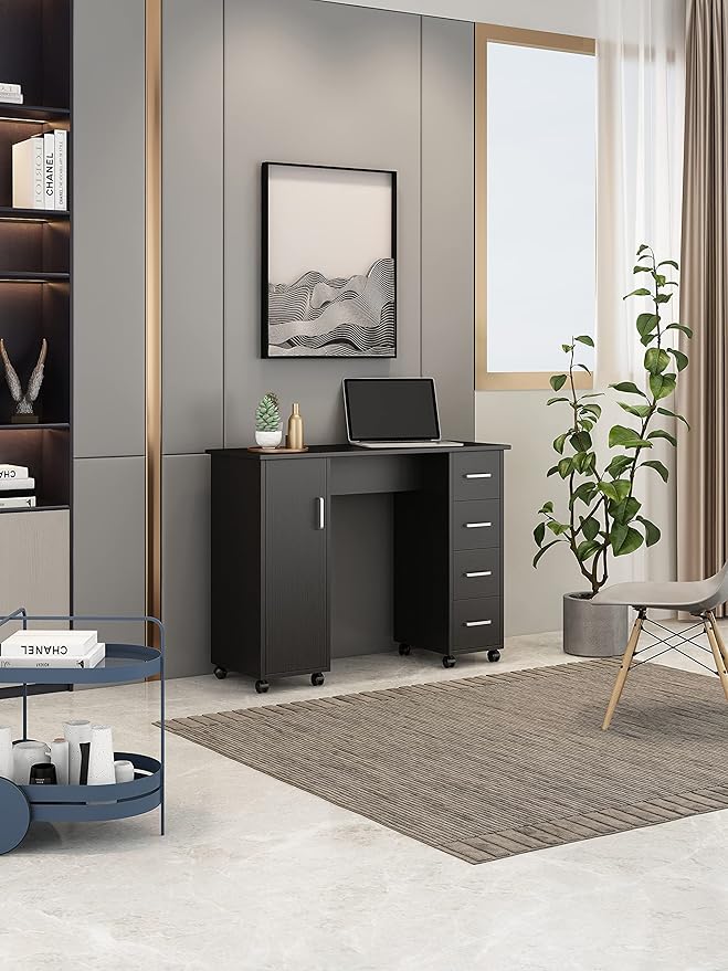 Home Office Computer Desk Table with Drawers White Black