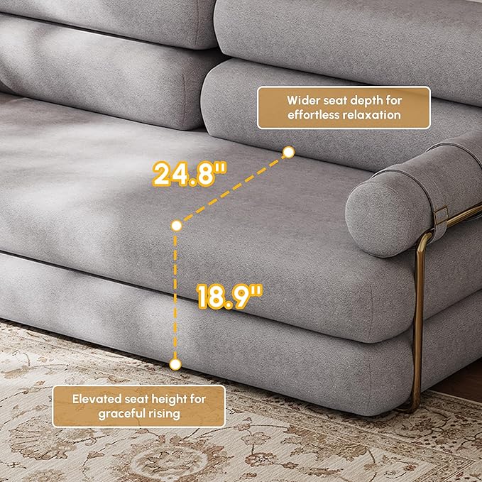 homary Velvet Futon Sofa Bed 81 3-Seater Convertible Couch with Detachable Pillows Stainless Steel Legs Modern Sleeper Sofa for Living Room &amp Apartment (Light Gray)