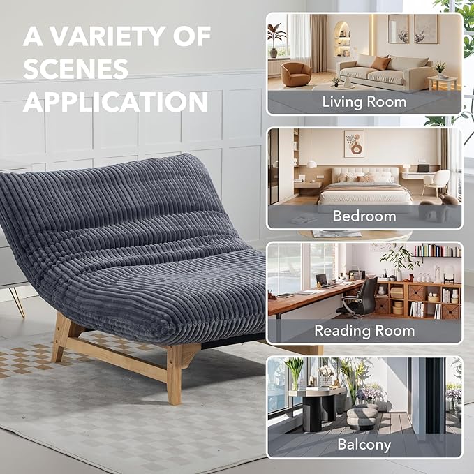 Modern Accent Chair Comfy Corduroy Upholstered Living Room Chair with Cushion Comfortable Accent Sofa Chair with Wooden Frame Armless Lazy Sofa for Living Room Bedroom (Dark Grey) | Cushion