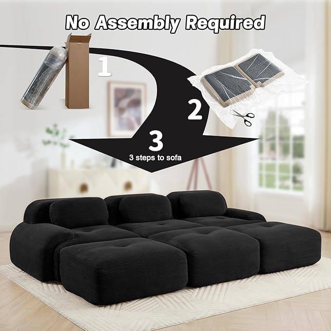 117 Boneless Couch Comfy Sleeper Sofa Bed for Living Room Compressed Sofa with Deep Seat Corduroy Cloud Couch with Ottoman No Assembly Needed