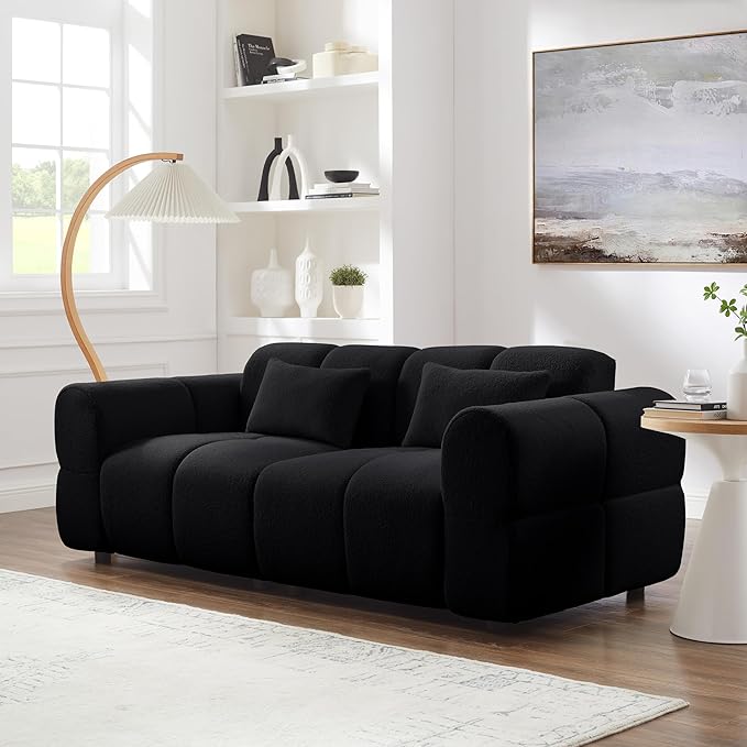 80 Oversized Boucle Sofa CouchModern LoveseatDeep Seat Love SeatMid Century Modern SofaCloud Couch for Living RoomApartmentOfficeand Lounge.（Black）