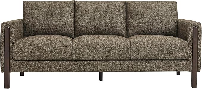 Modway Hawken 75 Inch Mid-Century Modern Boucle Sofa in Antique Espresso with Wood Legs – Comfortable 3-Seater Couch for Living Room Apartment or Office Lounge