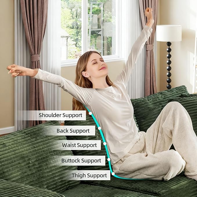 HOMREST 106 Modular Cloud Sectional Sofa with Deep Seats &amp Chaise No-Assembly L-Shape Couch for Living Room Plush Corduroy Fabric Green Oversized Comfortable Seating