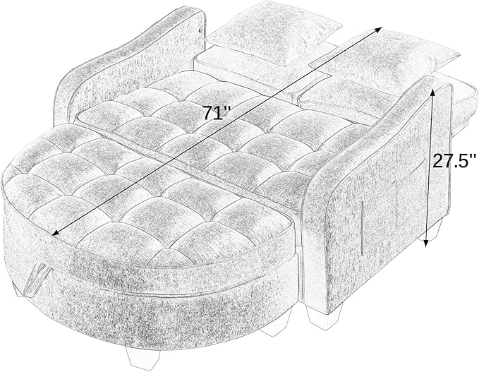ERYE Chenille Tufted Loveseat Sofa and Ottoman Set Tufted Recliner Sleeper Chaise Lounge with Curved Storage OttomanReclining Backrest and Side Pockets 4 Pillows