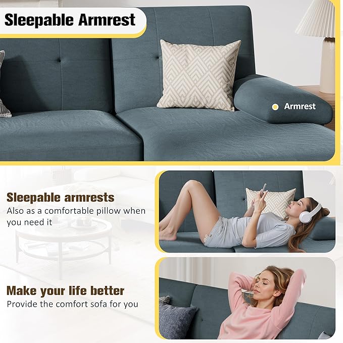 JY QAQA Sectional Couche with Soft Cushion U-Shaped Sofa with Double Chaise 4-Seat Linen Fabric Sofa Sets for Living Room Apartment Grey