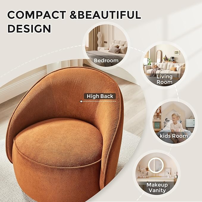 Swivel Accent Chairs Set of 2 360° Comfy Barrel Swivel Club Armchair Modern Reading Chair for Living Room Bedroom Office Balcony Entryway Terry Curry