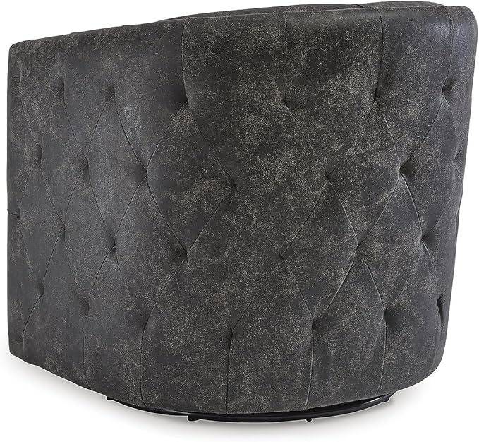 Signature Design by Ashley Brentlow Tufted Barrel Accent Swivel Chair Distressed Black