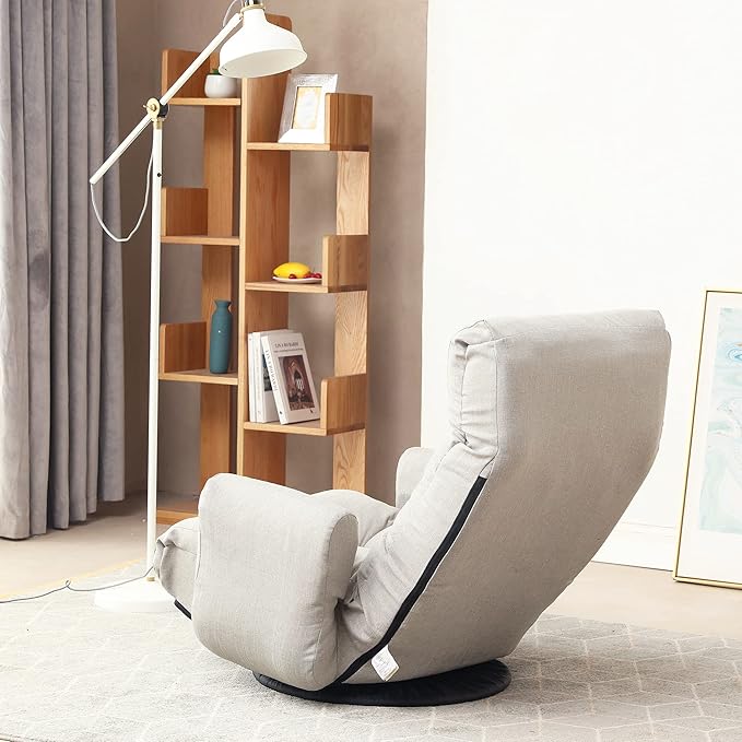 Adjustable Head and Waist Game Chair Lounge Chair in The Living Room 360 Degree rotatable Sofa ChairRotatable seat Leisure Chair Deck Chair (Gray + Single Sofa Chair)