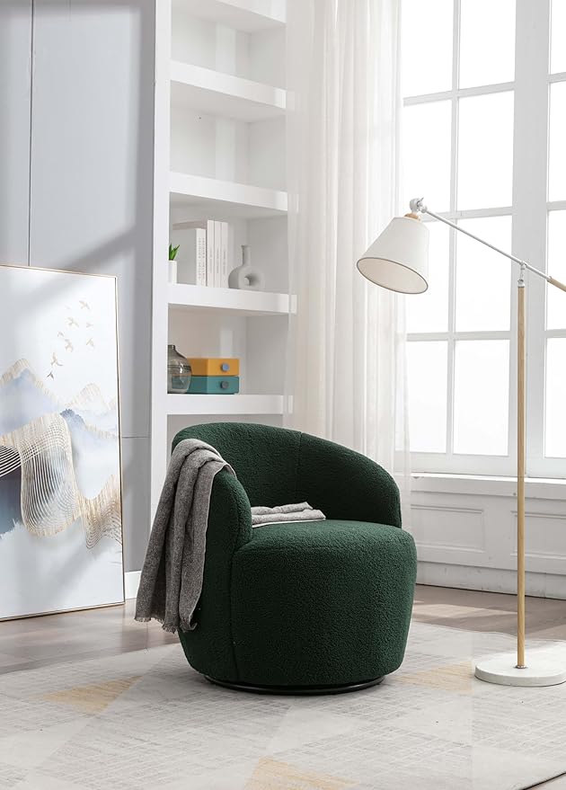 Green Teddy Swivel Accent Chair for Living Room Small Round Swivel Chairs with Metal Base for BedroomBarrel Chairs for Bedroom Corner Or Small Spaces Cozy (Green)