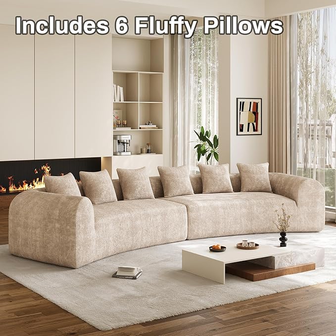 157 Oversized Curved Sectional Sofa for Living RoomChenille Curved Couch with Extra Deep &amp Wide Seat Modern Boucle Sectional Couches for Living Room with 6 Throw Pillows No Assembly Needed Bro