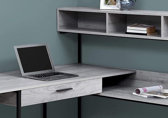 Computer Desk Home Office Corner Storage Drawers L Shape Work Laptop Grey Laminate Black Metal Contemporary Modern