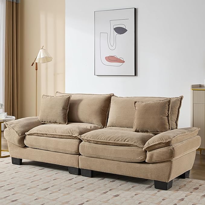 Corduroy Sofa Sleeper Couch Loveseat with Pillows Upholstered Deep Seat for Apartment Office Dorm Living Room Bedroom - Khaki Corduroy